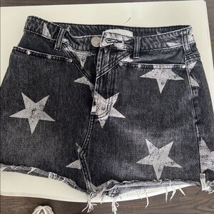 Star Patterned Black Denim Mini Skirt